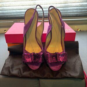 Kate Spade African Violet Suede Purple Sequin Bow heel shoes size 7 M